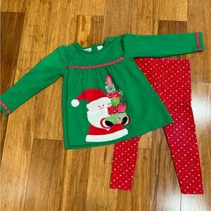 BT Kids 2-Piece Red And Green Christmas Santa Set With Polka Pant. Size 6